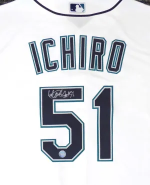 Seattle Mariners Ichiro Suzuki Autographed White Majestic Cool Base Jersey "#51" Size L IS Holo Stock #148634