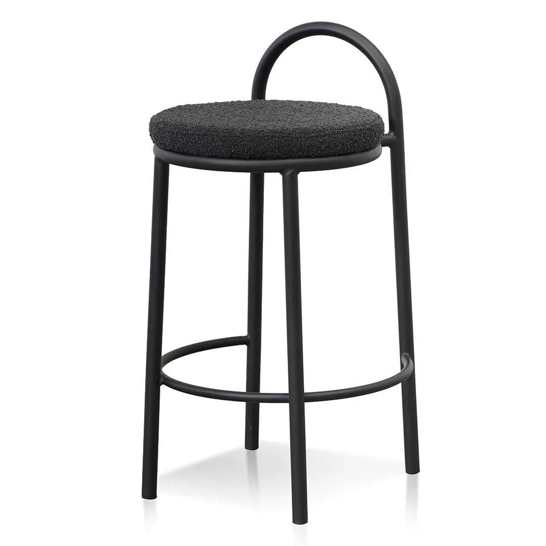 Set of 2 - Mclean 63cm Black Frame Bar Stool - Black Boucle