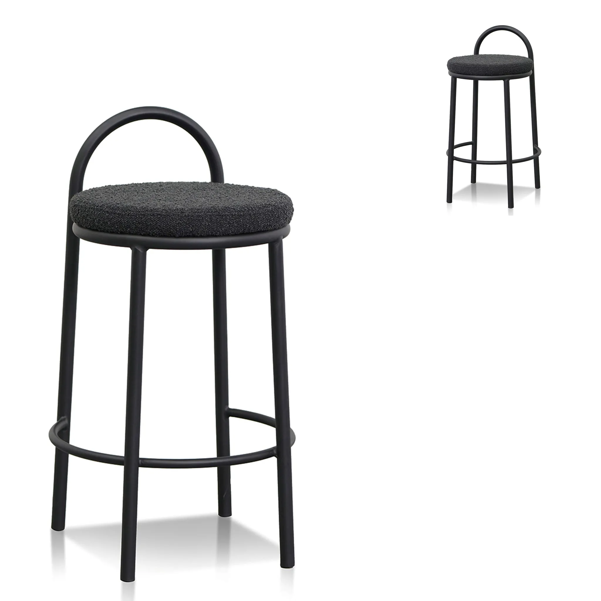 Set of 2 - Mclean 63cm Black Frame Bar Stool - Black Boucle