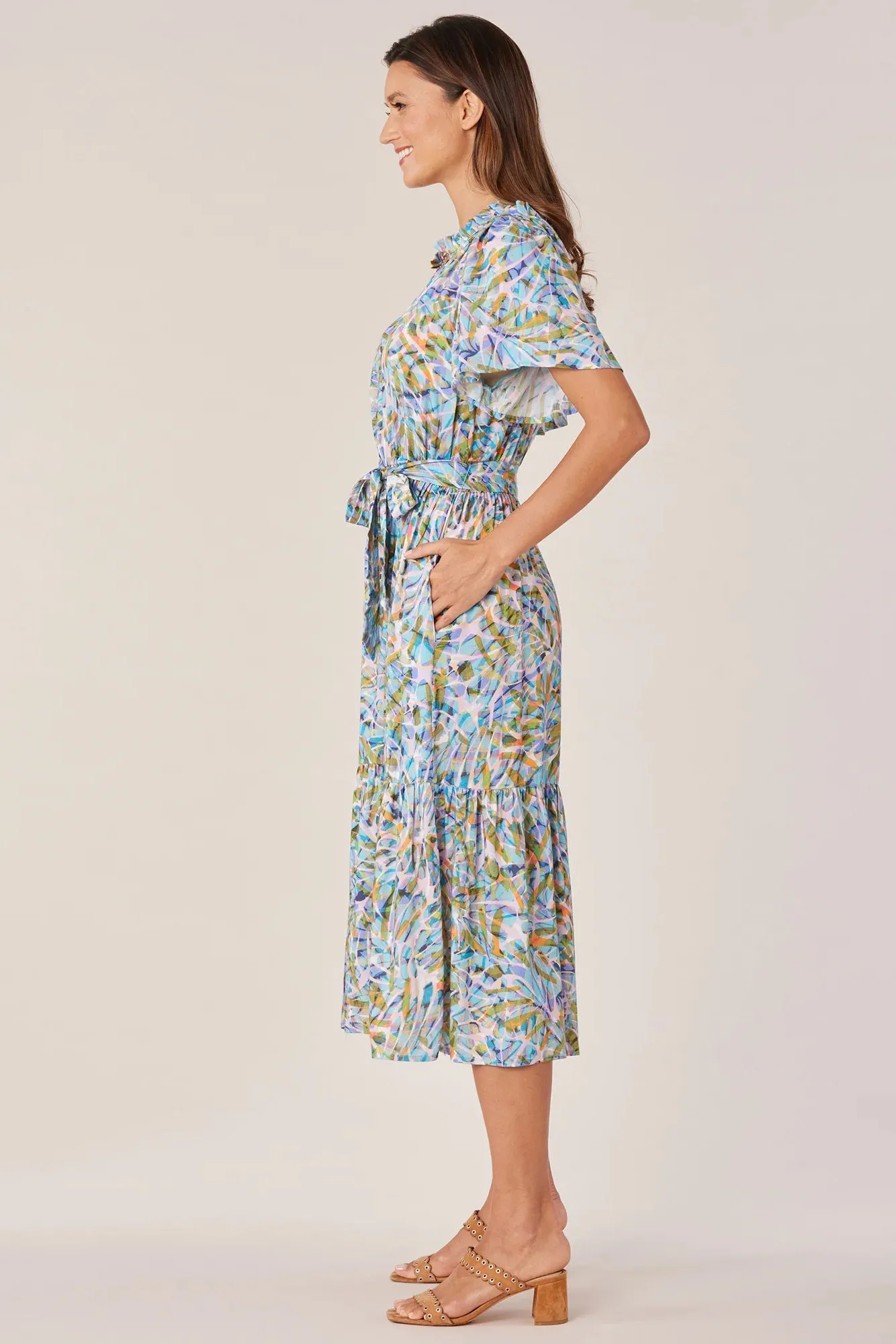 Short Bell Sleeve Printed Woven Dress