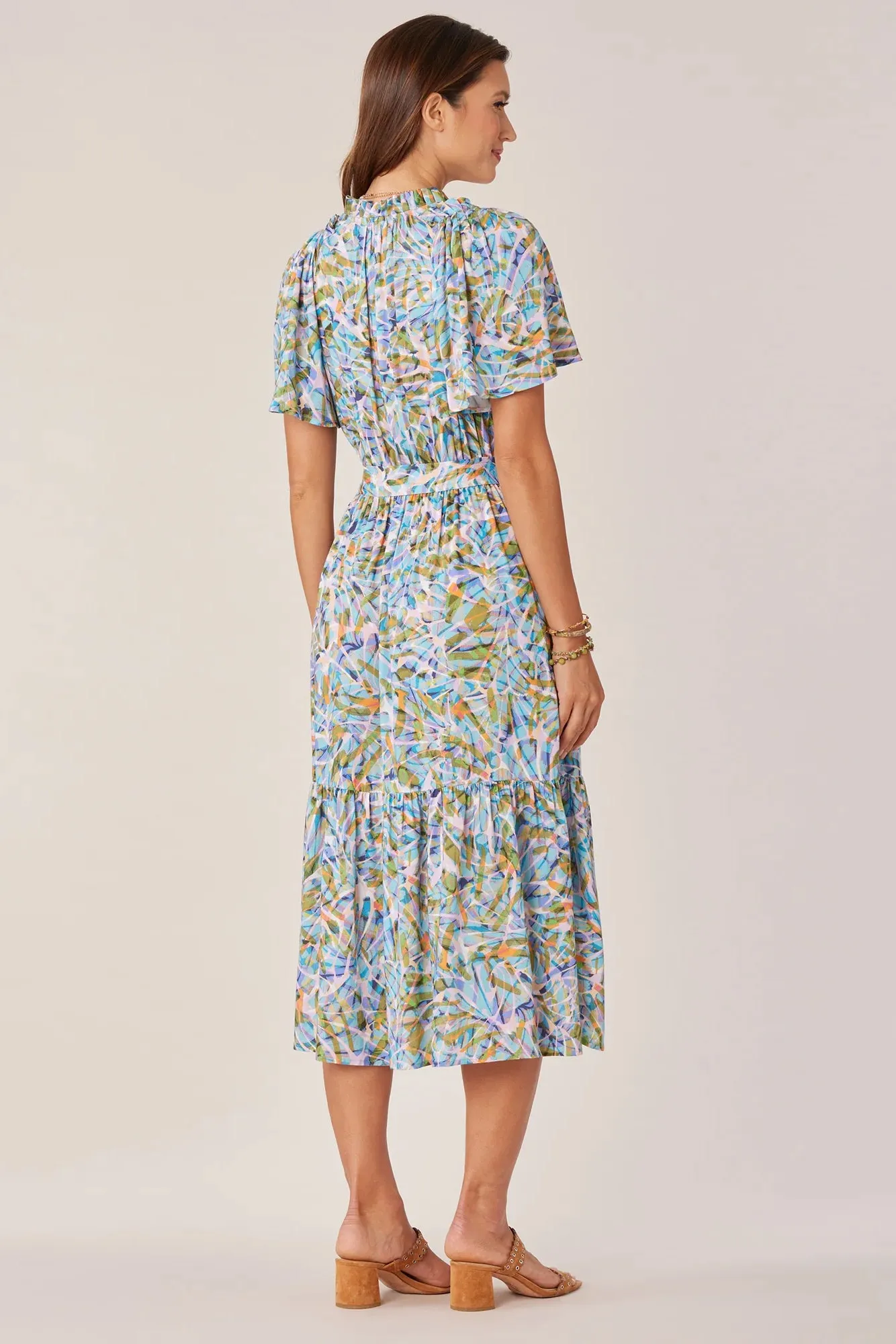 Short Bell Sleeve Printed Woven Dress