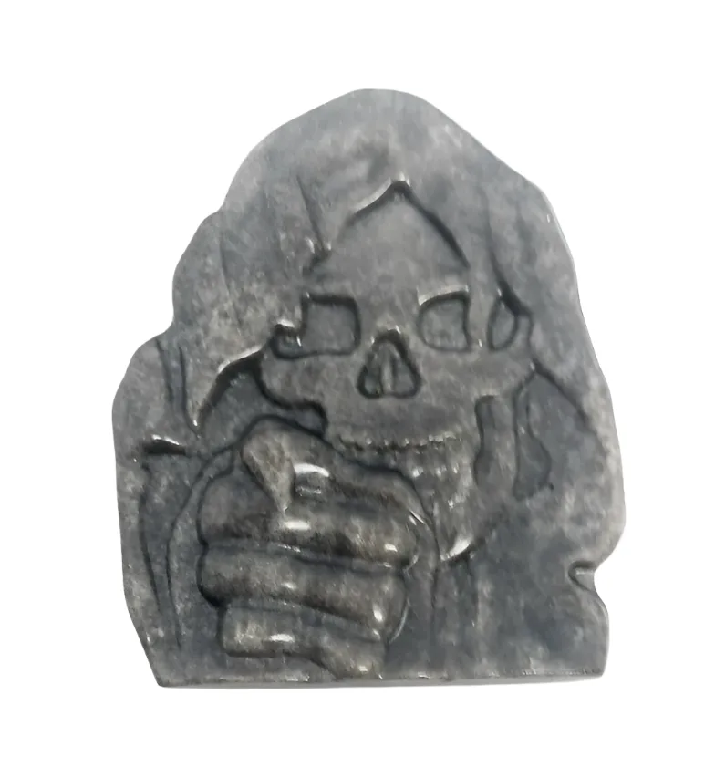 Silver Obsidian Grim Reaper Slab Carving