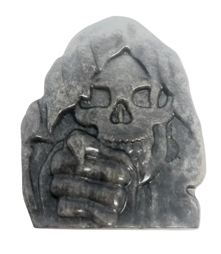 Silver Obsidian Grim Reaper Slab Carving