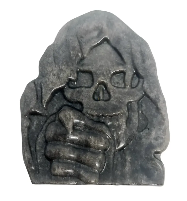 Silver Obsidian Grim Reaper Slab Carving