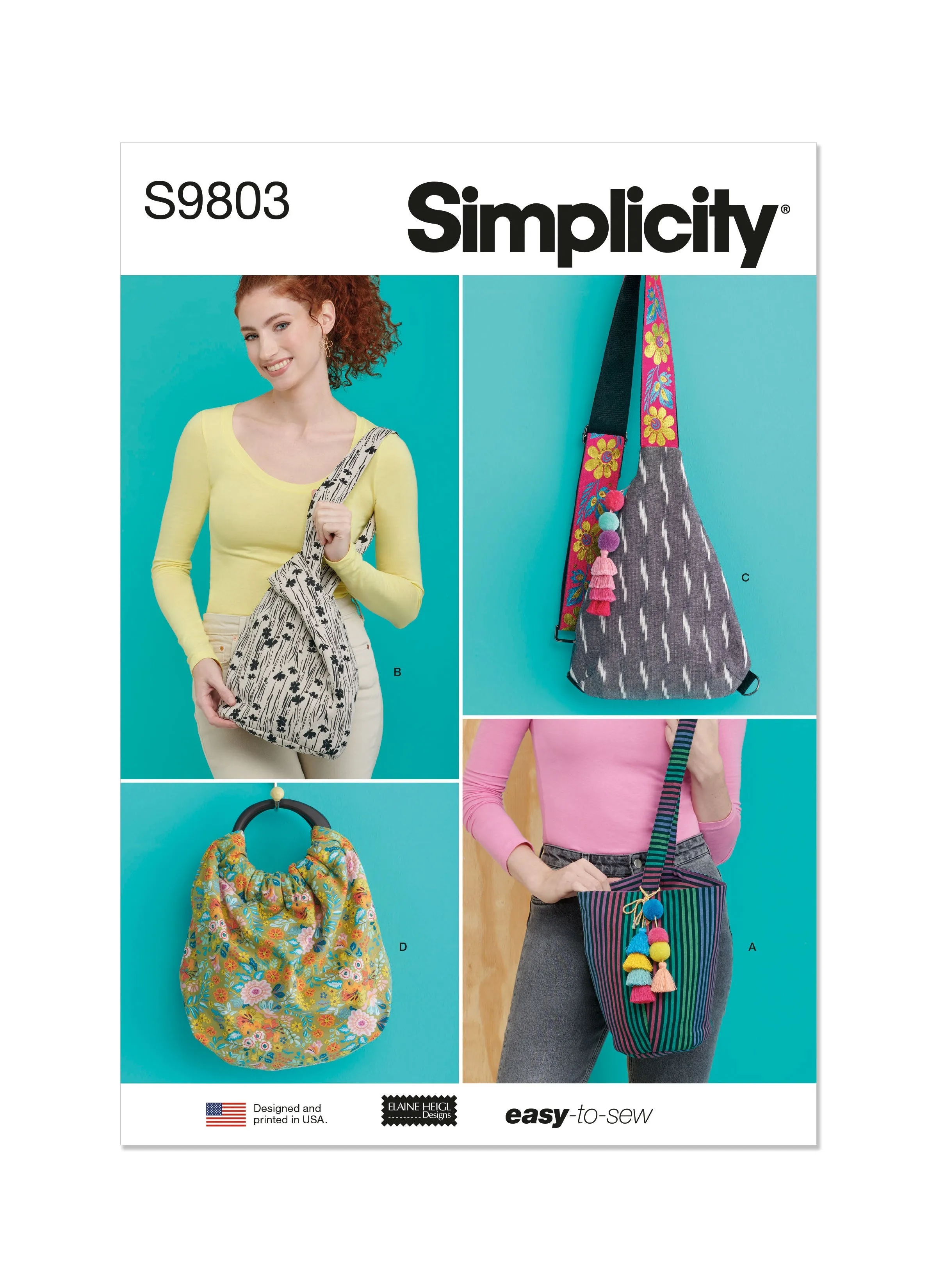 Simplicity sewing pattern 9803 Bags in Four Styles by Elaine Heigl Designs