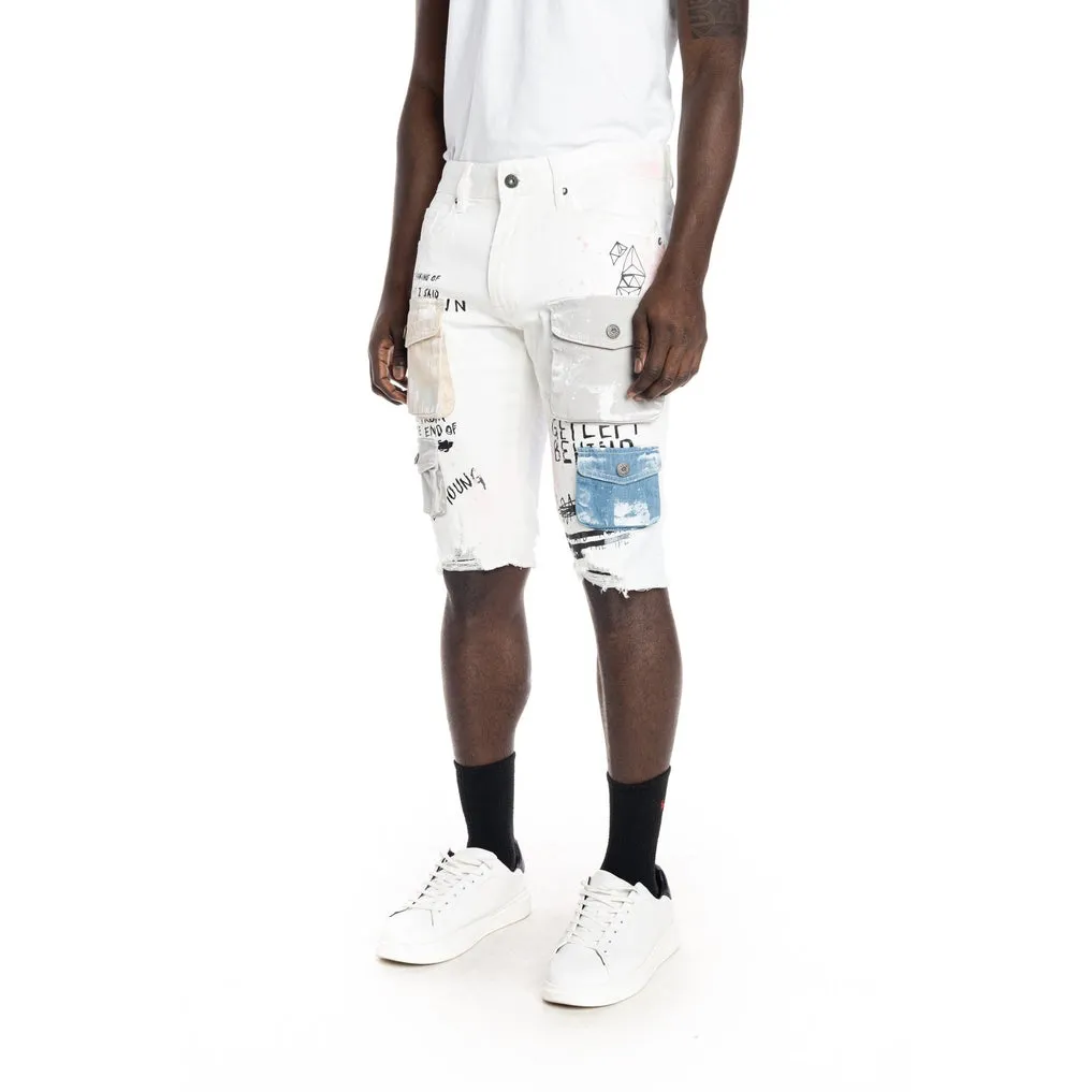 Slim Colorblock Jean Shorts - Ecru