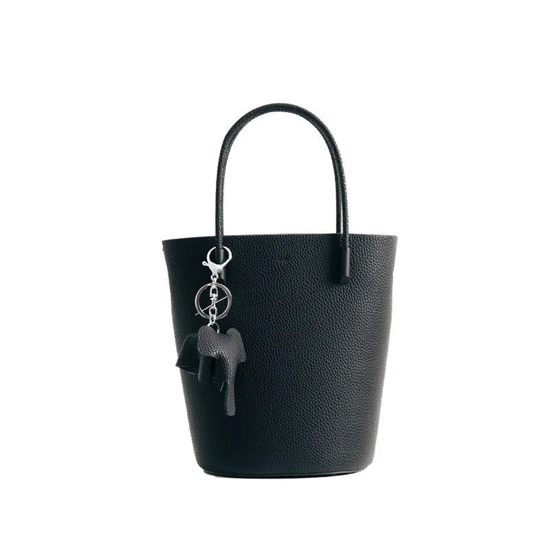 Small Bucket Bag In Grainy Calfskin Leather With Leather Elephant Hanger