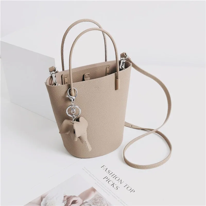 Small Bucket Bag In Grainy Calfskin Leather With Leather Elephant Hanger