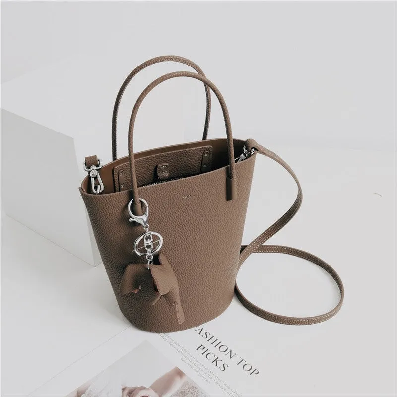 Small Bucket Bag In Grainy Calfskin Leather With Leather Elephant Hanger