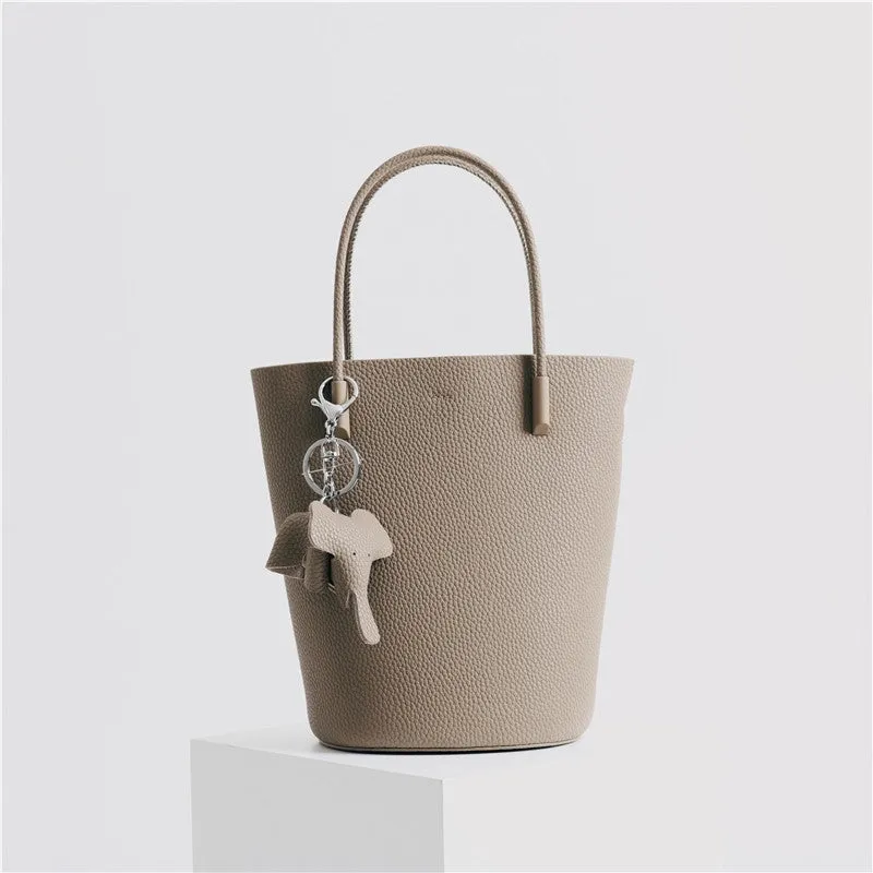 Small Bucket Bag In Grainy Calfskin Leather With Leather Elephant Hanger