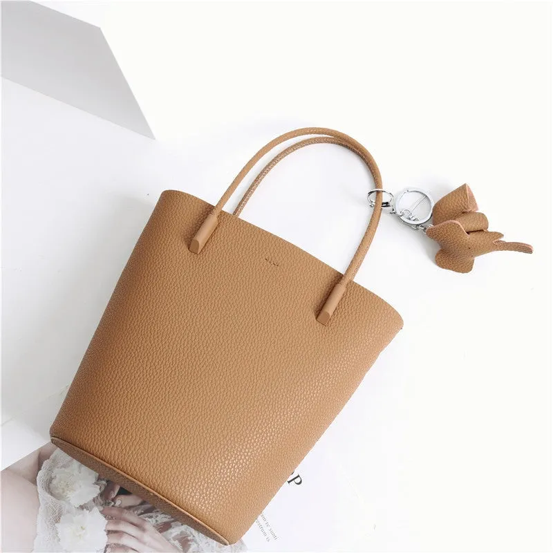 Small Bucket Bag In Grainy Calfskin Leather With Leather Elephant Hanger