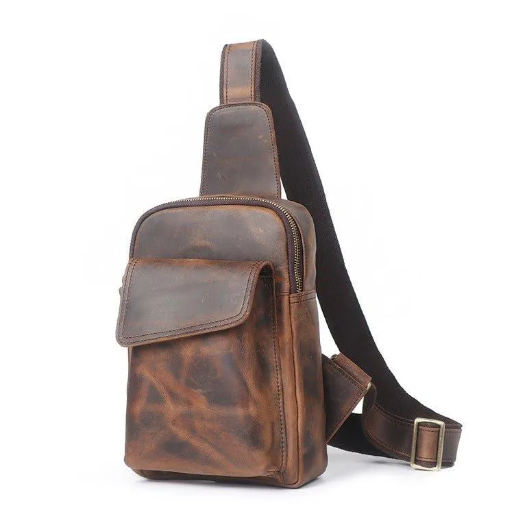 Small Mens Sling Bag in Leather