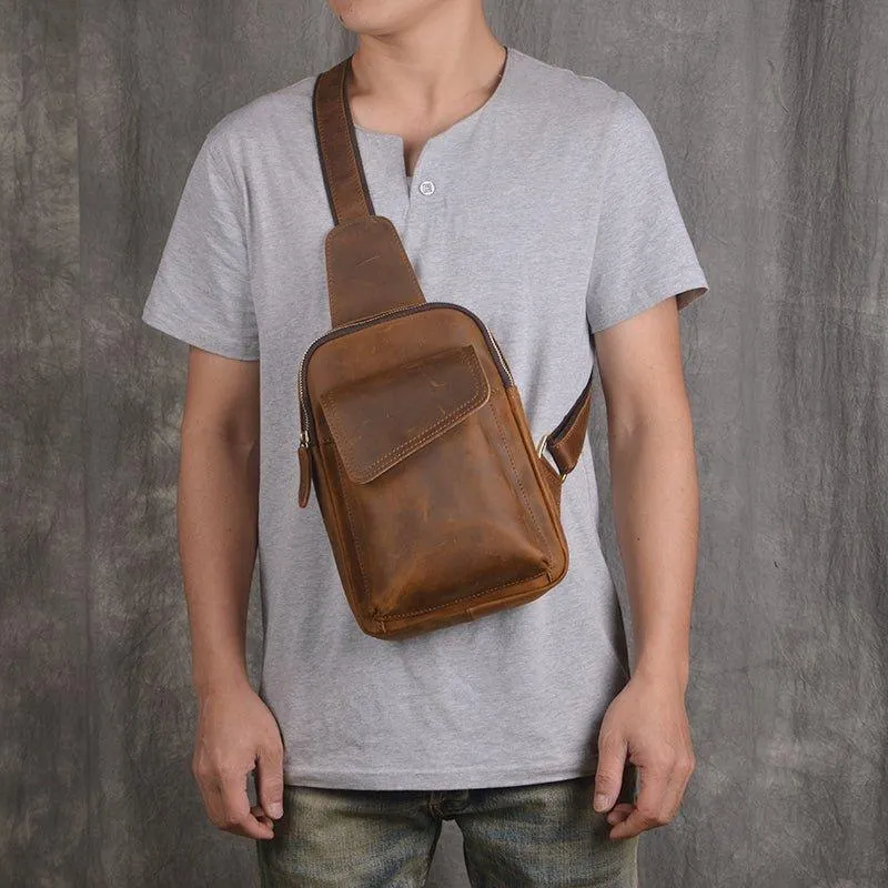 Small Mens Sling Bag in Leather