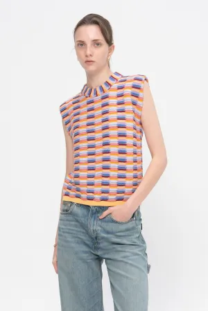 Soft Multi-Colored Zellige Knit Top, Multi Orange