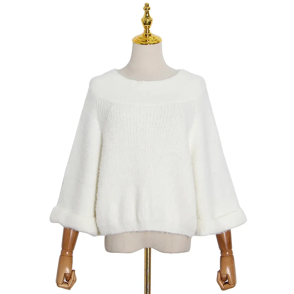 Solid Loose Knitting Sweaters For Women Slash Neck Cold Shoulder Batwing Sleeve Pullover Sweater Female Fashion