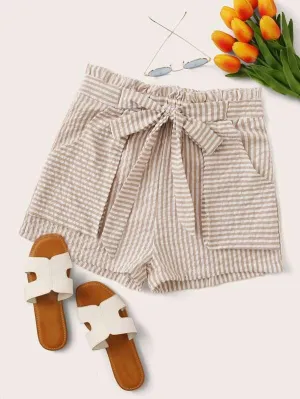 Striped Belted Paperbag Shorts