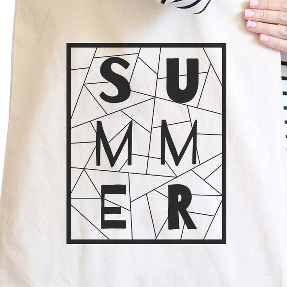 Summer Geometric All-Purpose Heavy Cotton Natural Canvas Tote Bag