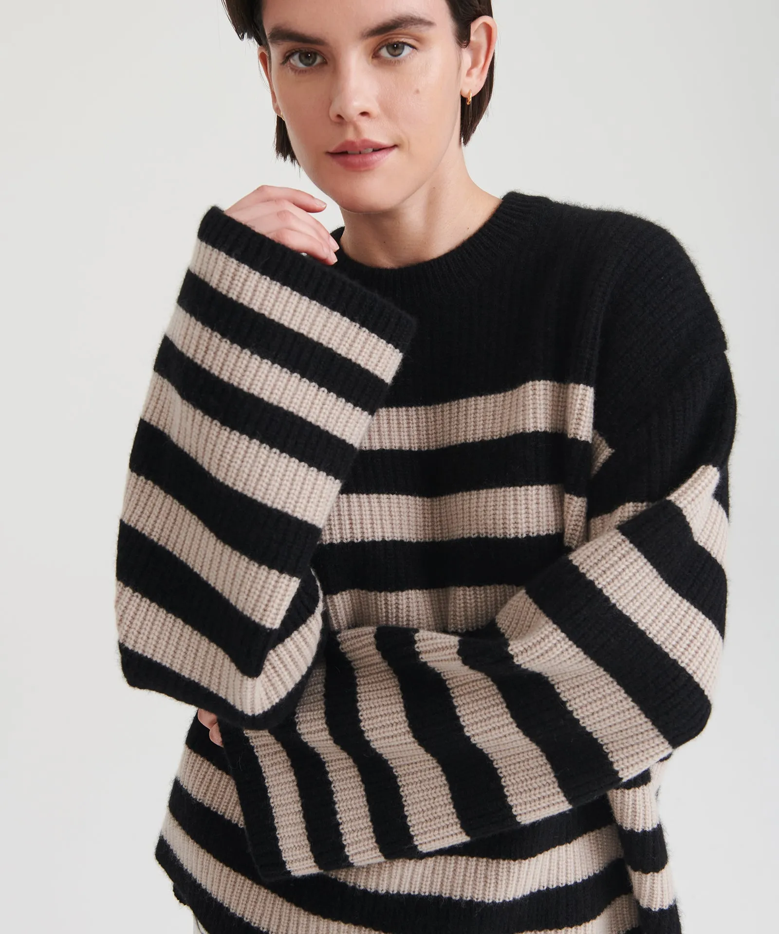 Super Luxe Cashmere Striped Crewneck