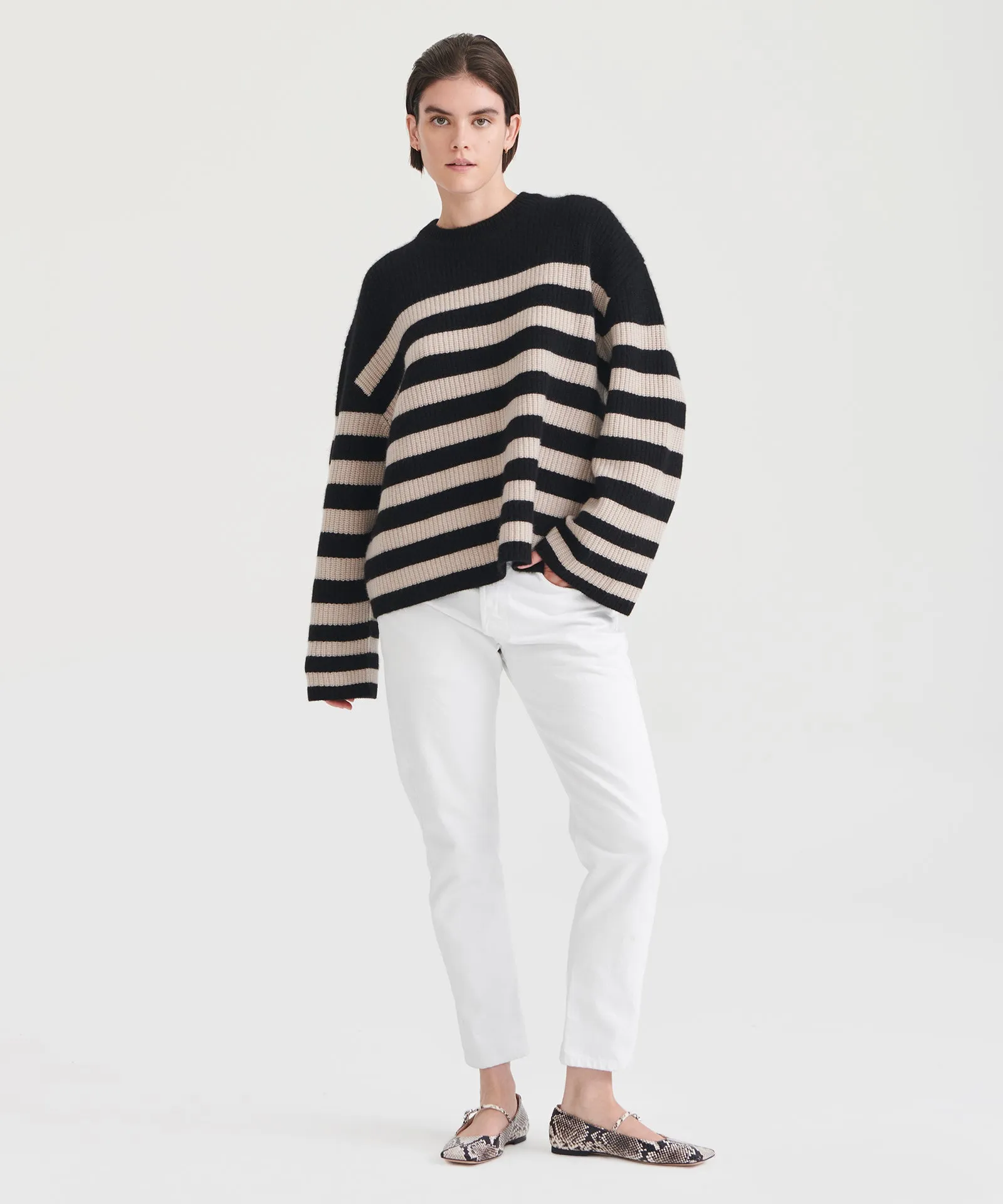 Super Luxe Cashmere Striped Crewneck