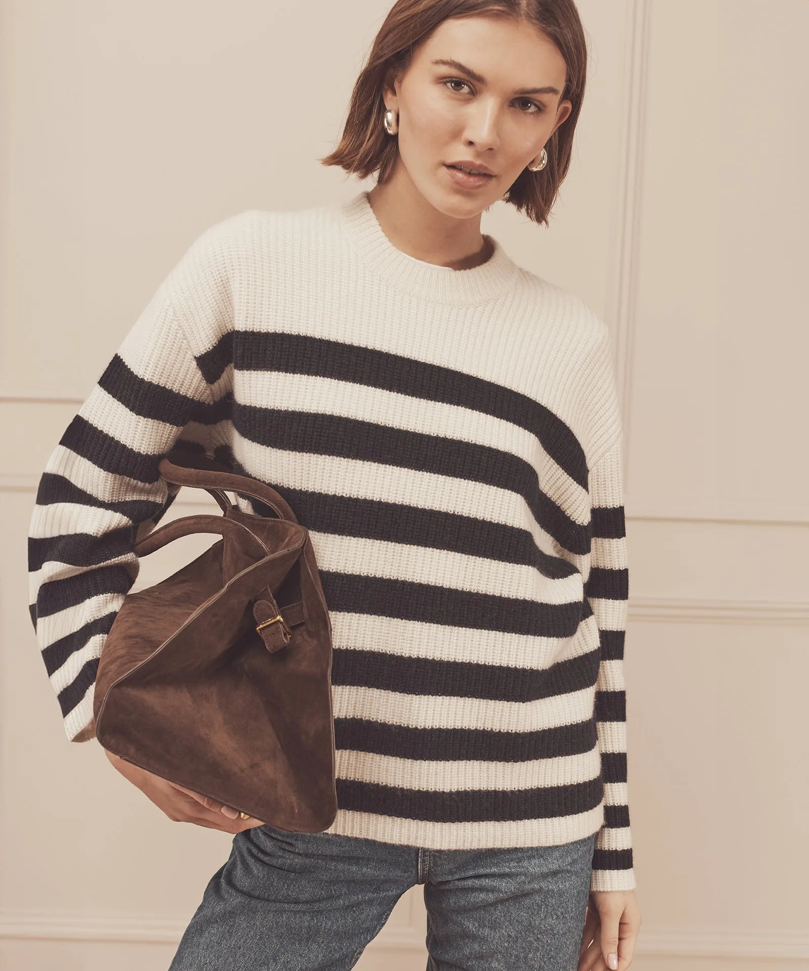 Super Luxe Cashmere Striped Crewneck