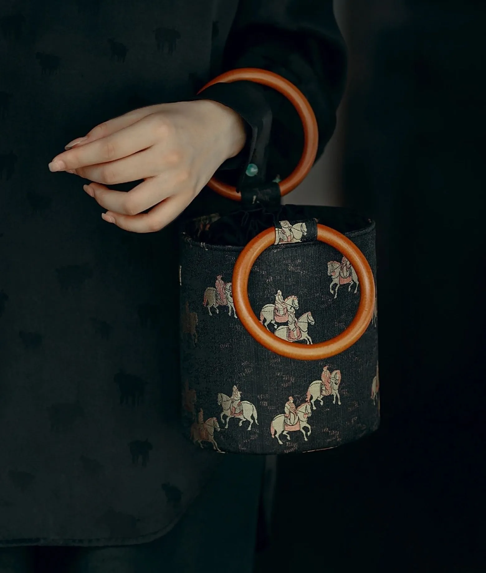 TANG HORSE song brocade bucket bag