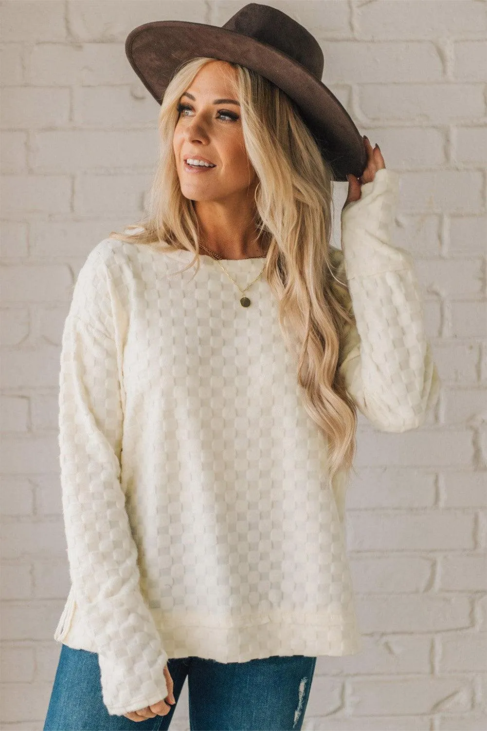 Thumbhole Solid Beig Long Sleeve Top