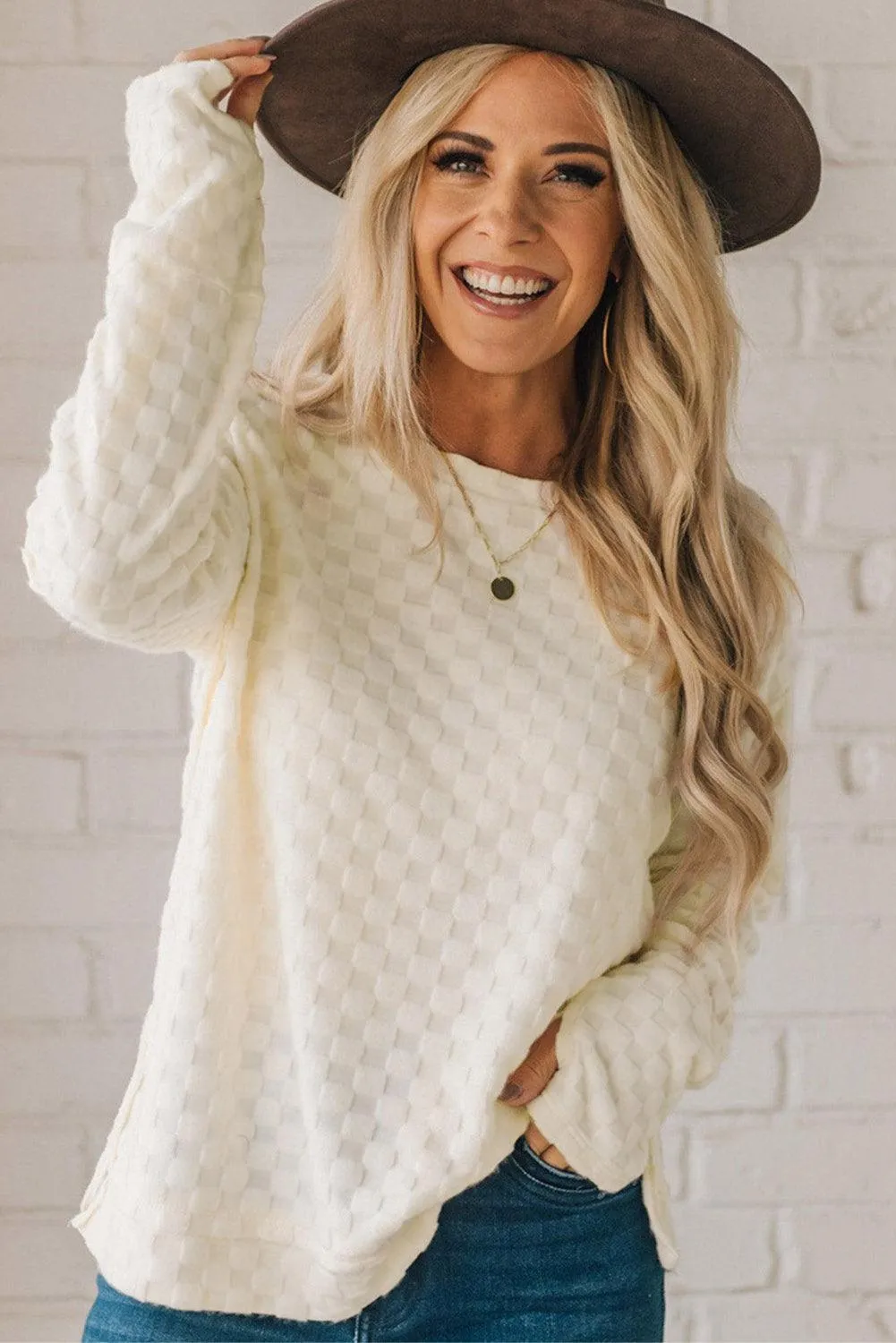 Thumbhole Solid Beig Long Sleeve Top