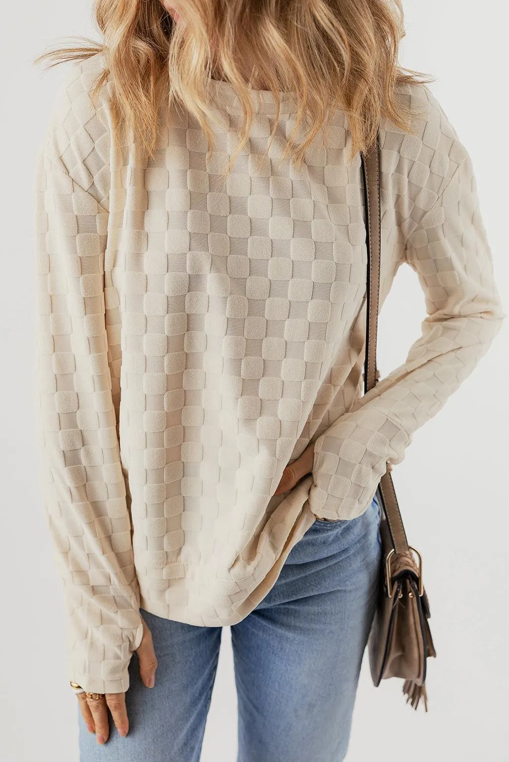 Thumbhole Solid Beig Long Sleeve Top