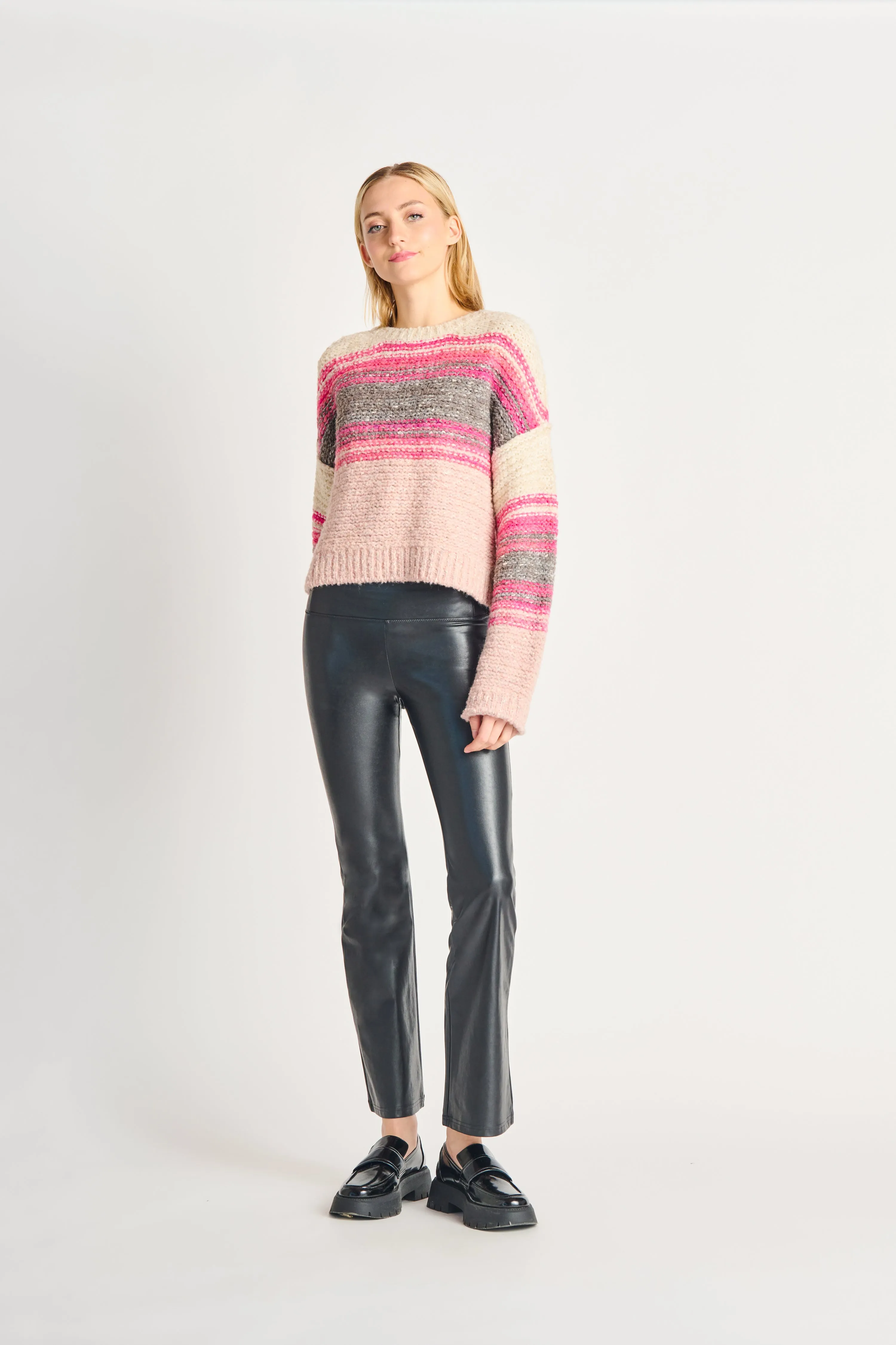 Tonal Multi Colored Sweater in Tonal Pink/ Grey Mix Stripe