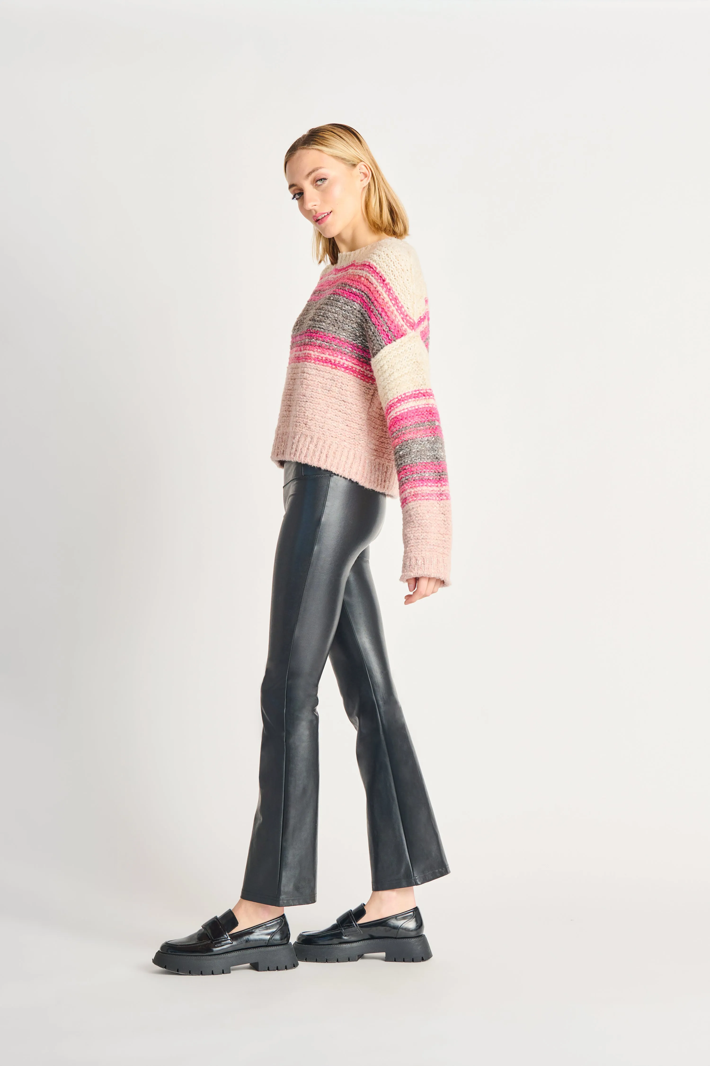 Tonal Multi Colored Sweater in Tonal Pink/ Grey Mix Stripe