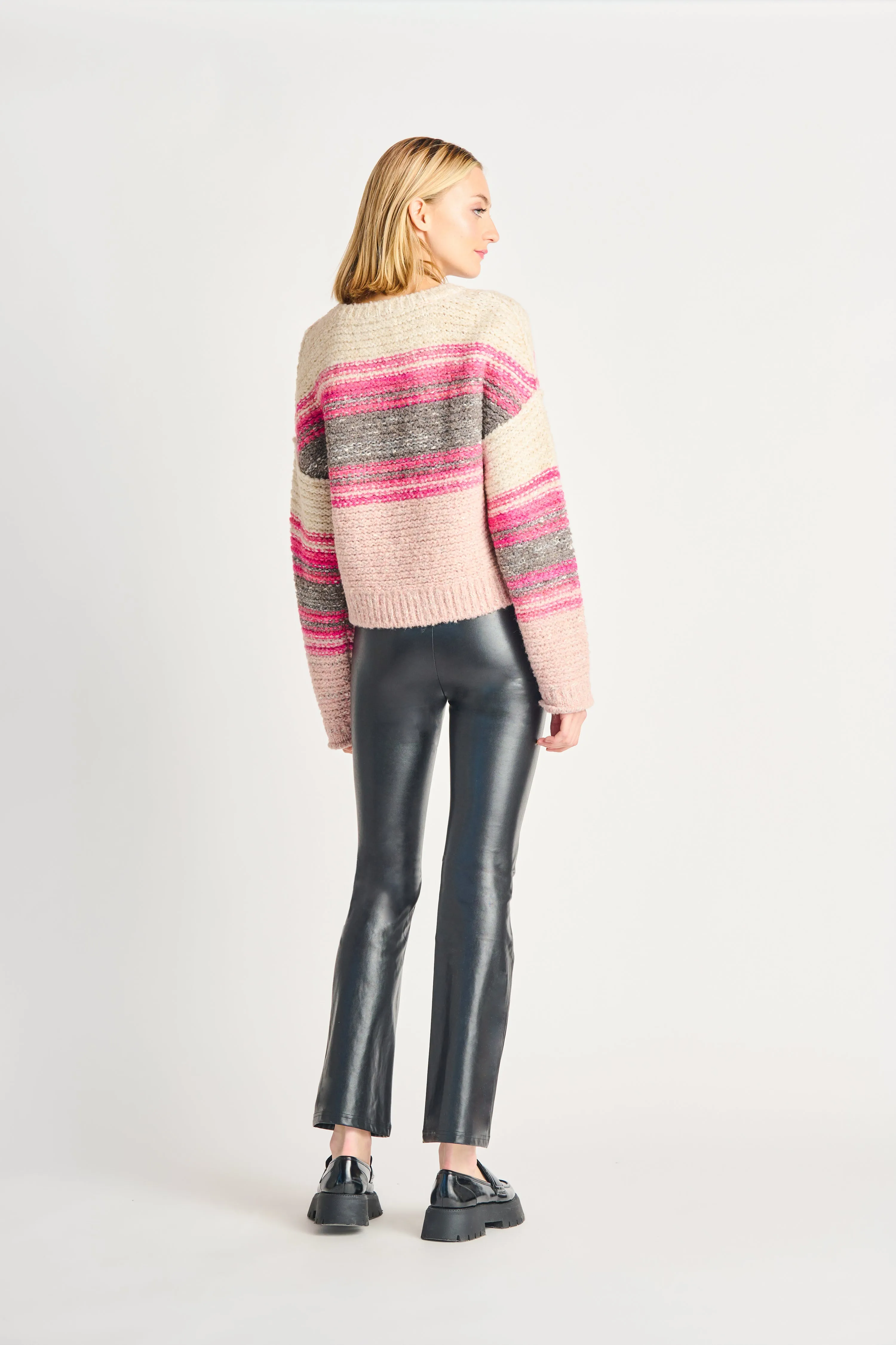 Tonal Multi Colored Sweater in Tonal Pink/ Grey Mix Stripe