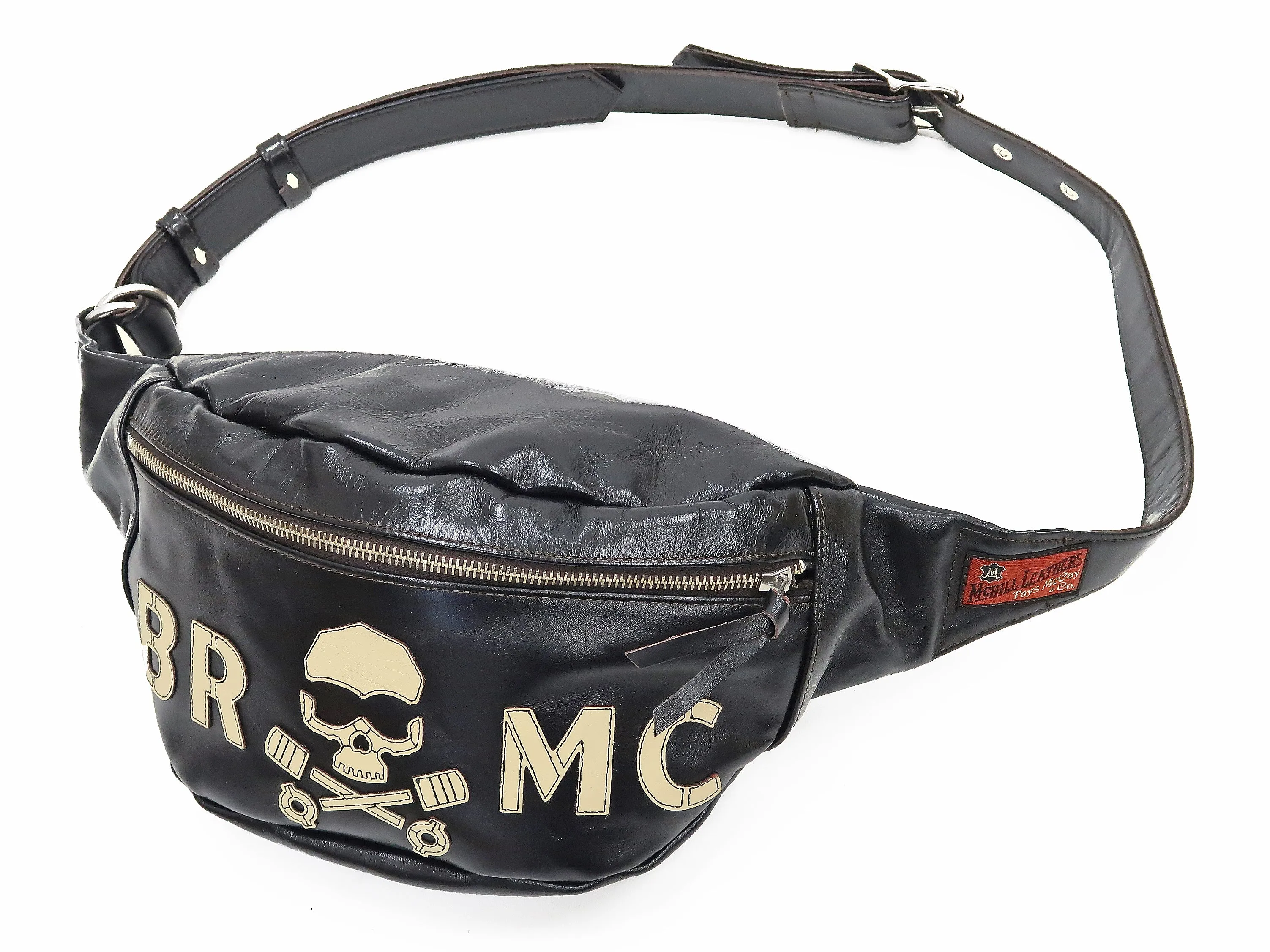 TOYS McCOY Leather Sling Bag Men's Casual The Wild One BRMC Skull Logo Waist Pack TMA2202 Black