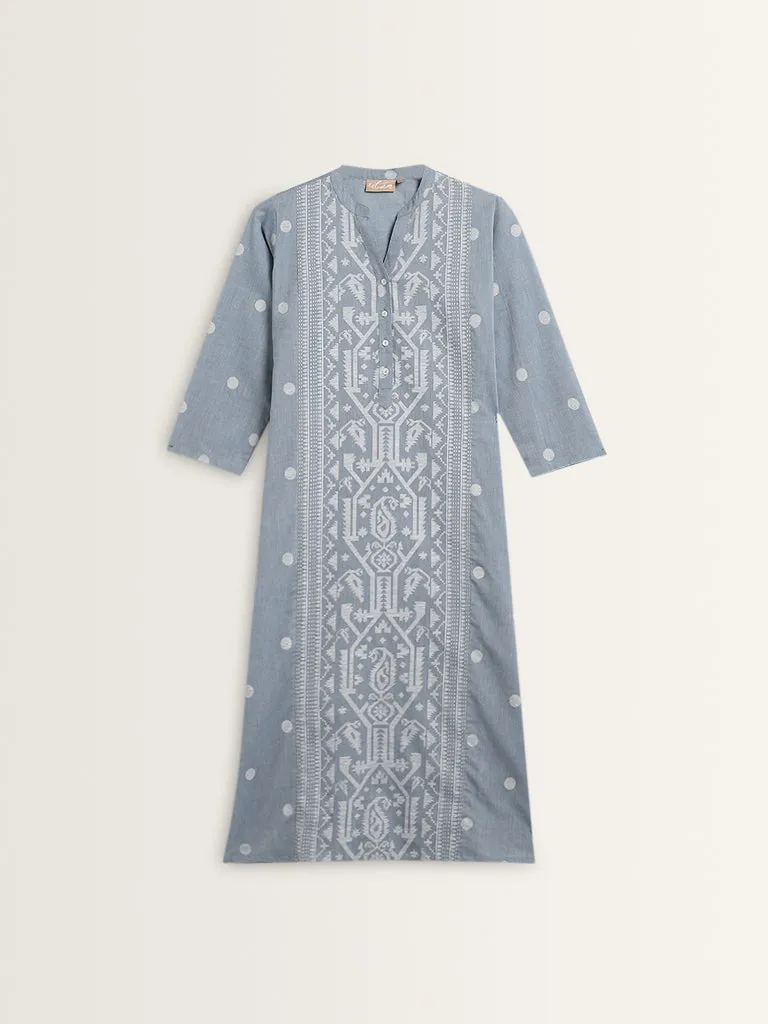 Utsa Dusty Blue Geometrical Design A-line Kurta