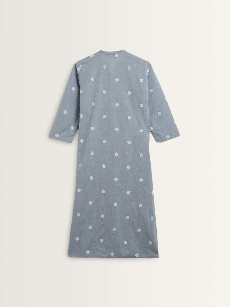 Utsa Dusty Blue Geometrical Design A-line Kurta