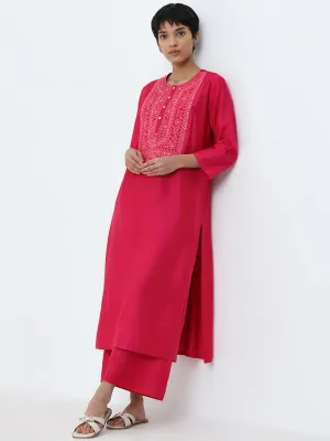 Utsa Fuchsia Embroidered Straight Kurta