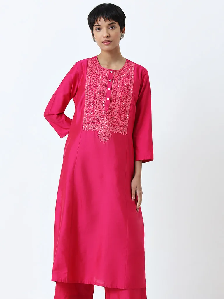 Utsa Fuchsia Embroidered Straight Kurta