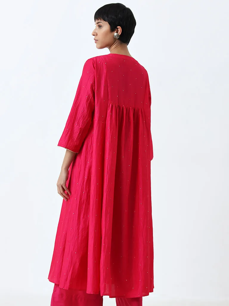 Utsa Magenta Embellished Fit-and-Flare Kurta