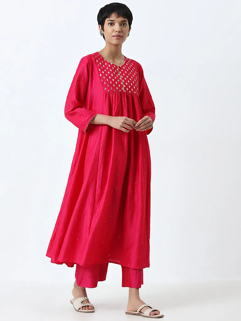 Utsa Magenta Embellished Fit-and-Flare Kurta