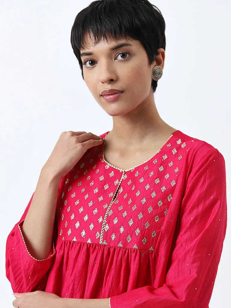 Utsa Magenta Embellished Fit-and-Flare Kurta