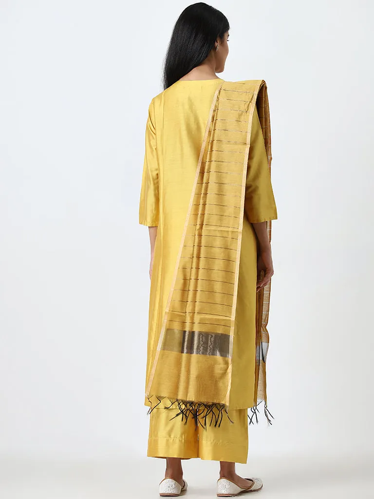 Utsa Mustard Striped Chanderi Dupatta