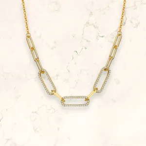 Vilette Golden Cable Link CZ Chain Necklace