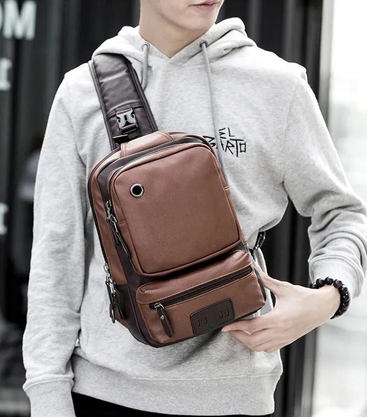 Vintage Leather Sling Backpack for Men