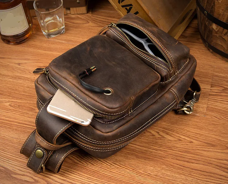 Vintage Leather Sling School Backpack for Men