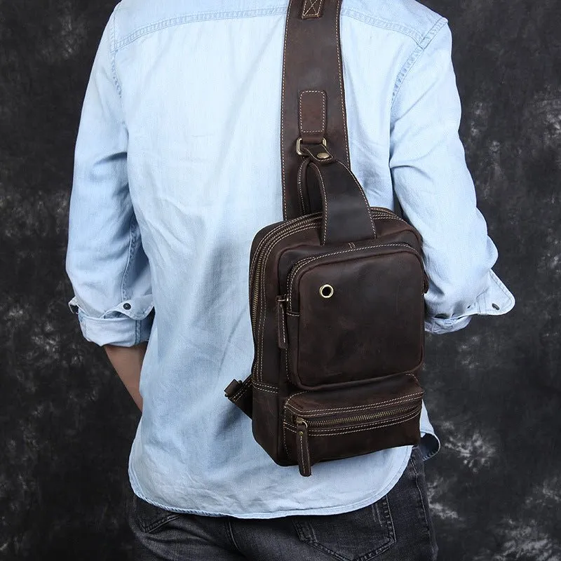 Vintage Leather Sling School Backpack for Men