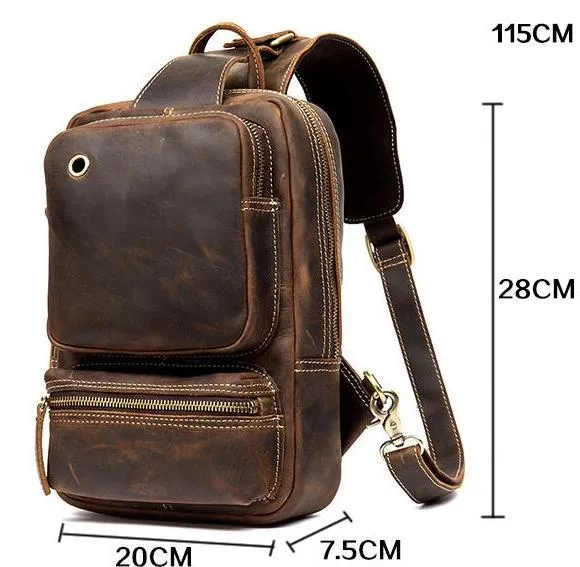 Vintage Leather Sling School Backpack for Men