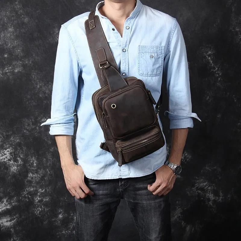 Vintage Leather Sling School Backpack for Men