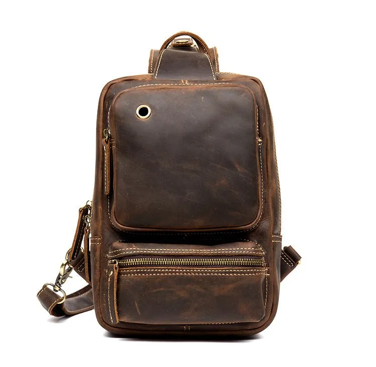 Vintage Leather Sling School Backpack for Men