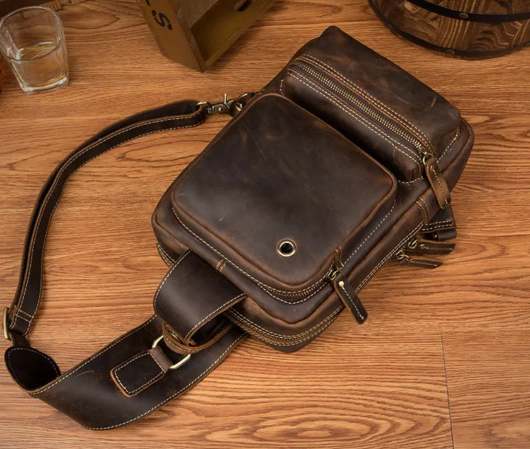 Vintage Leather Sling School Backpack for Men