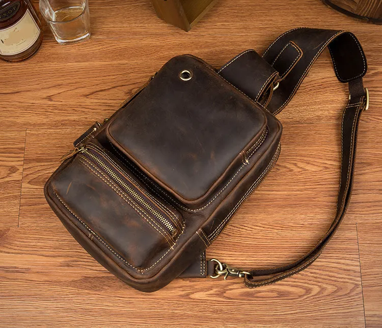 Vintage Leather Sling School Backpack for Men