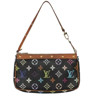 Vtg 2000s Louis Vuitton Takashi Murakami LV Monogram Black Rainbow Leather Pochette Mini Shoulder Bag